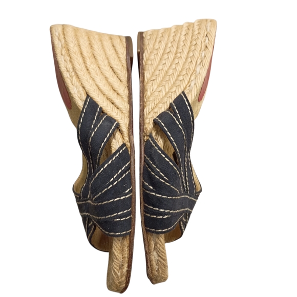 Christian Louboutin Espadrilles Black Wedge Sandals Platform Heels Size 6 - Picture 4 of 9